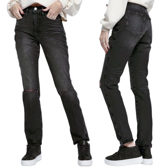 Frame Le Sylvie Slender Straight in Wilkinson Rips Wash Washed Black Jeans Sz 28 - Picture 1 of 12